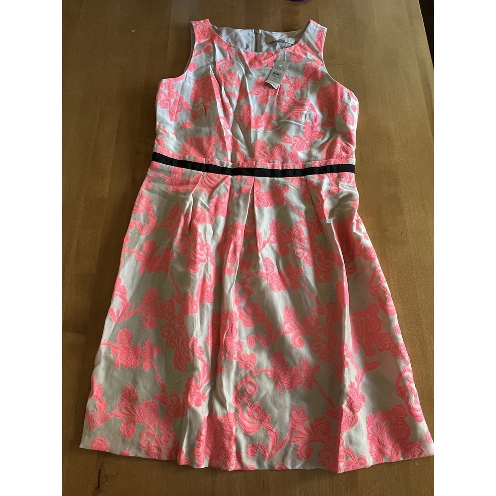 Ann Taylor LOFT Dress Size 10P Sleeveless Neon Floral Back Zip Ribbon Waist NWT